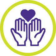 Icon of 2 hands palms out holding a heart.